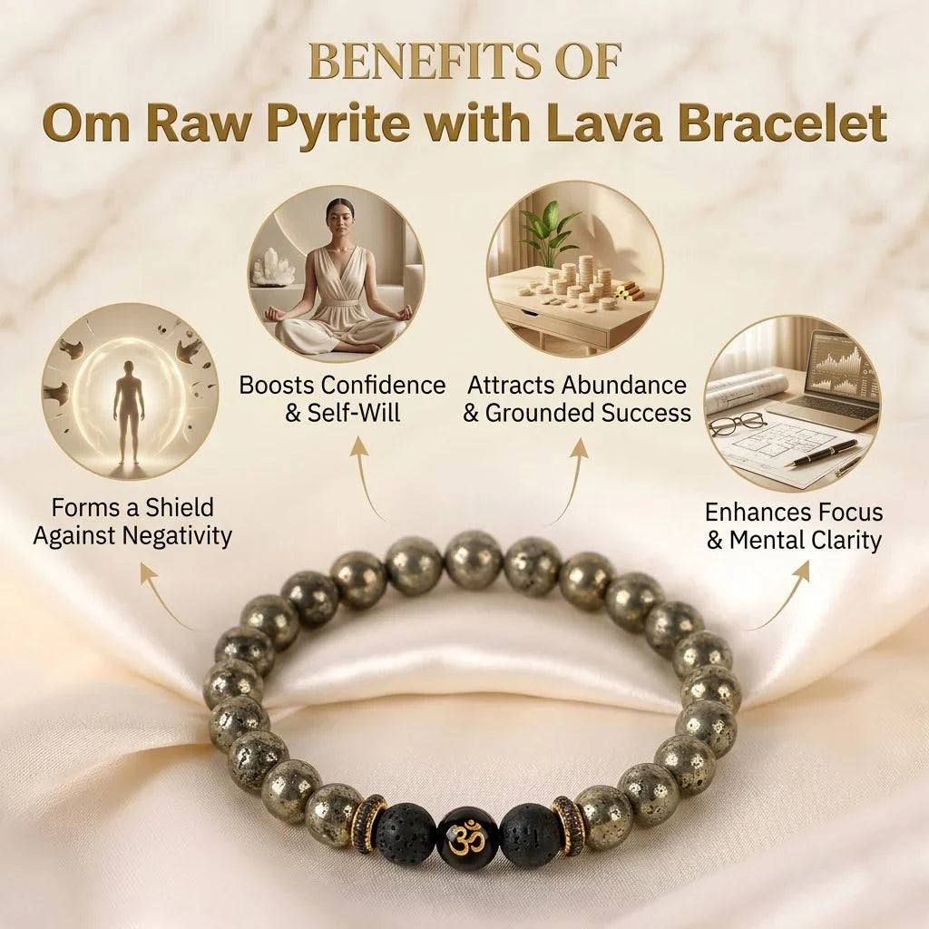 Astro Vedic Om Raw Pyrite with Lava Stone Bracelet