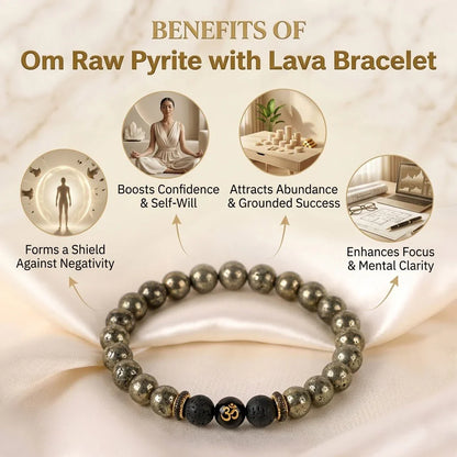 Astro Vedic Om Raw Pyrite with Lava Stone Bracelet