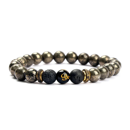 Astro Vedic Om Raw Pyrite with Lava Stone Bracelet