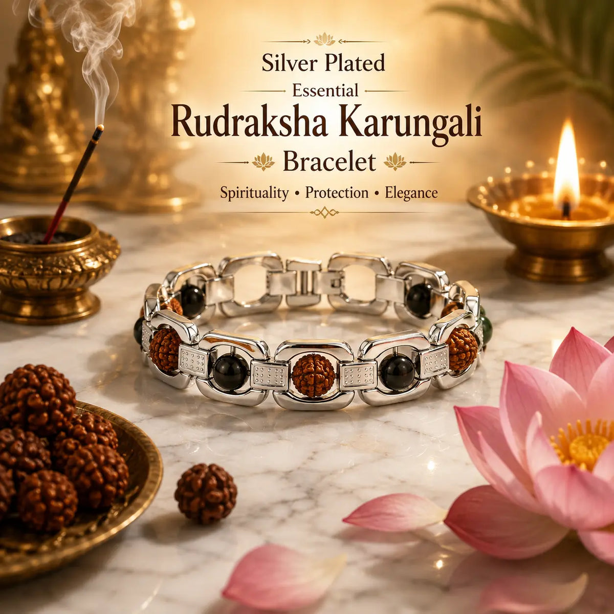 Silver Plated Essential Rudraksha Karungali Bracelet
